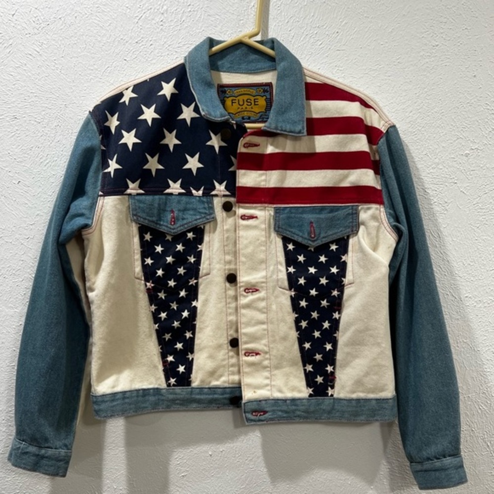 Vintage 1990’s American Flag Denim Jacket, 90’s Trucker Jacket